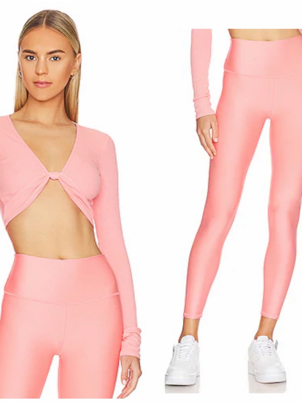 Alo Yoga Airlift 7/8 Legging & Ribbed Long Sleeve Top Strawberry Lemonade | SZ S
